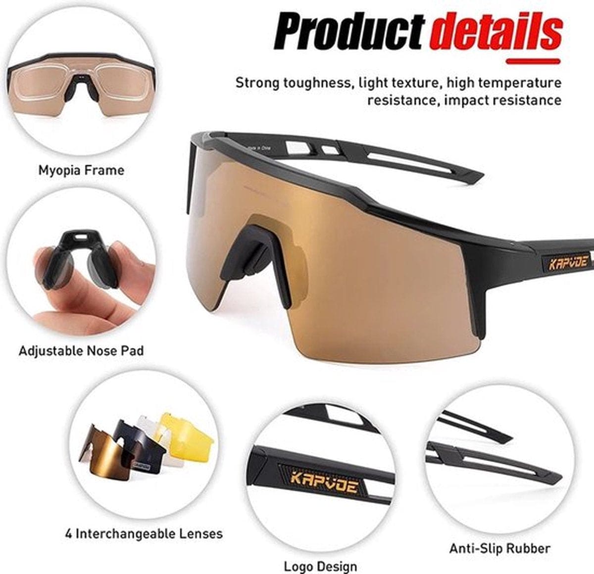 Fietsbril - Sportbril - Gepolariseerd - UV400 - 4 Verwisselbare Lenzen