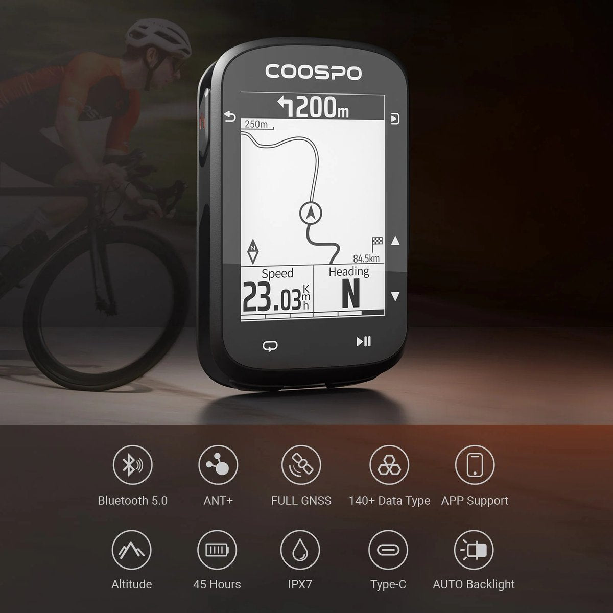 CS500 Fietscomputer met GPS & Kaartweergave & Snelheidsmeter