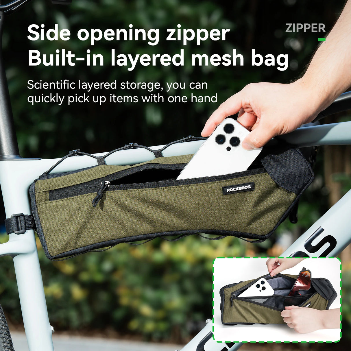 1,9L fietstas met grote capaciteit voor de bovenbuis, met beschermende klep