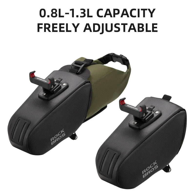 Waterdichte verstelbare fiets achtertas met uitbreidbare capaciteit, gemonteerd onder het zadel