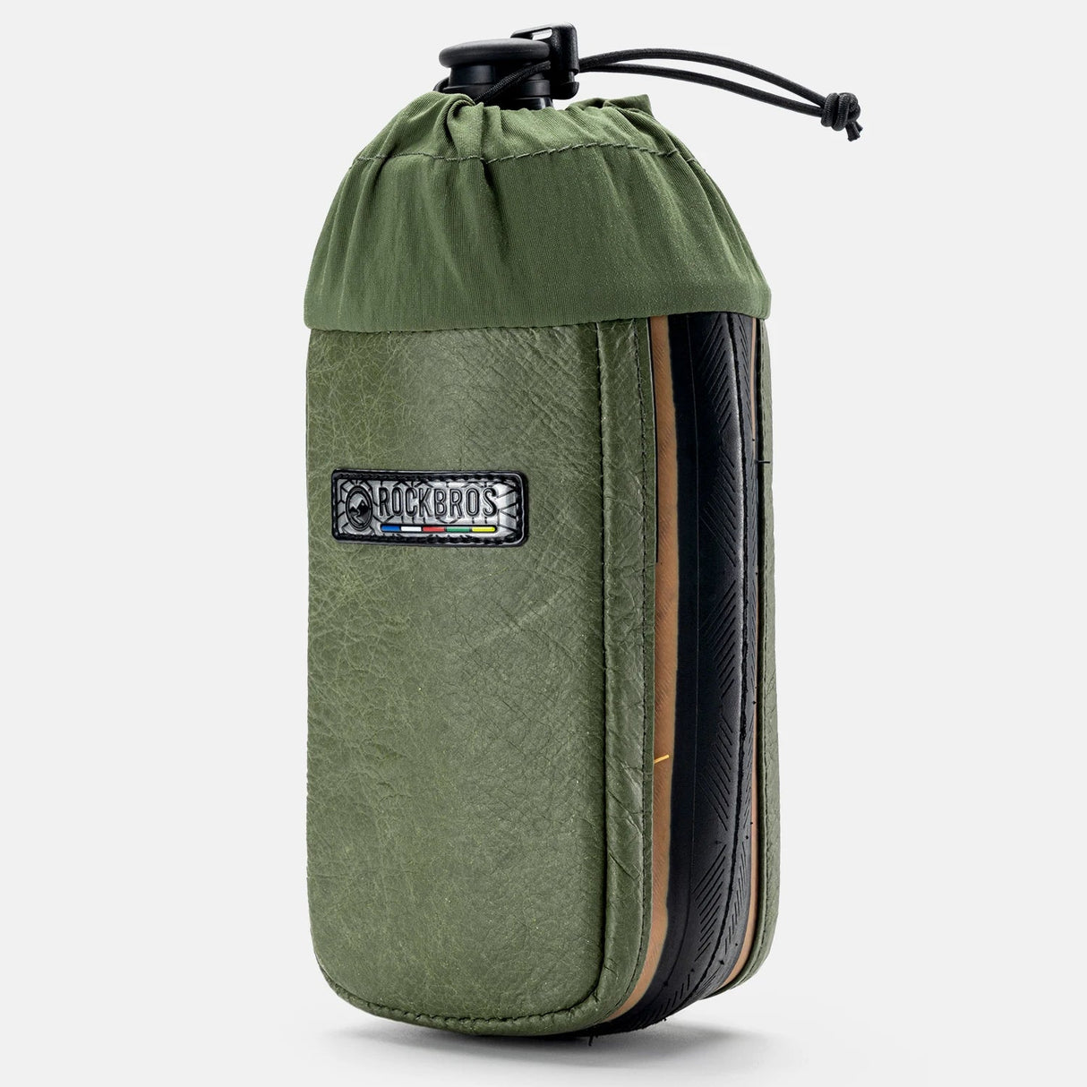 Regenbestendige fietstas met flexibele montage, bevestigd op de fietsbuis