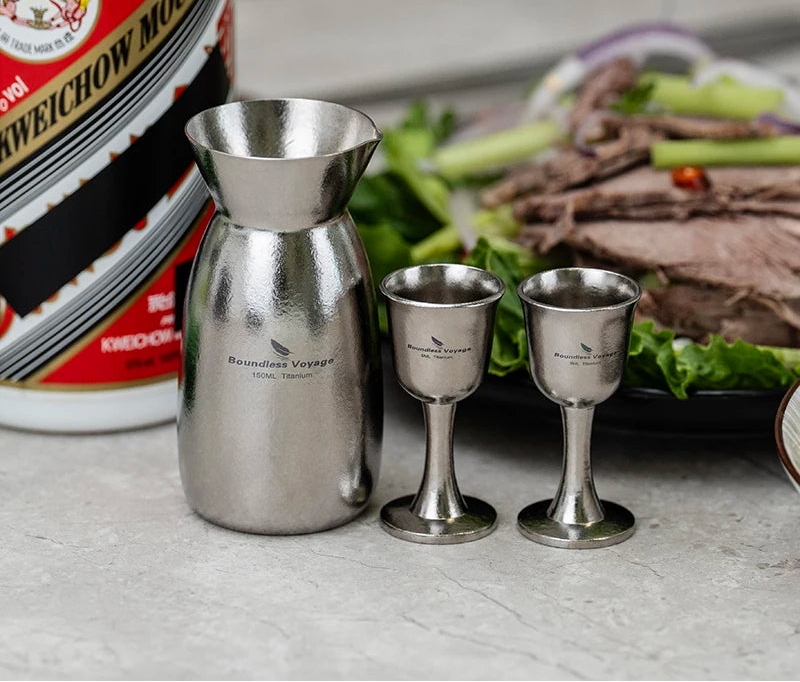 Titanium Sake Set – Karaf 150ml met 2 Mini Cups