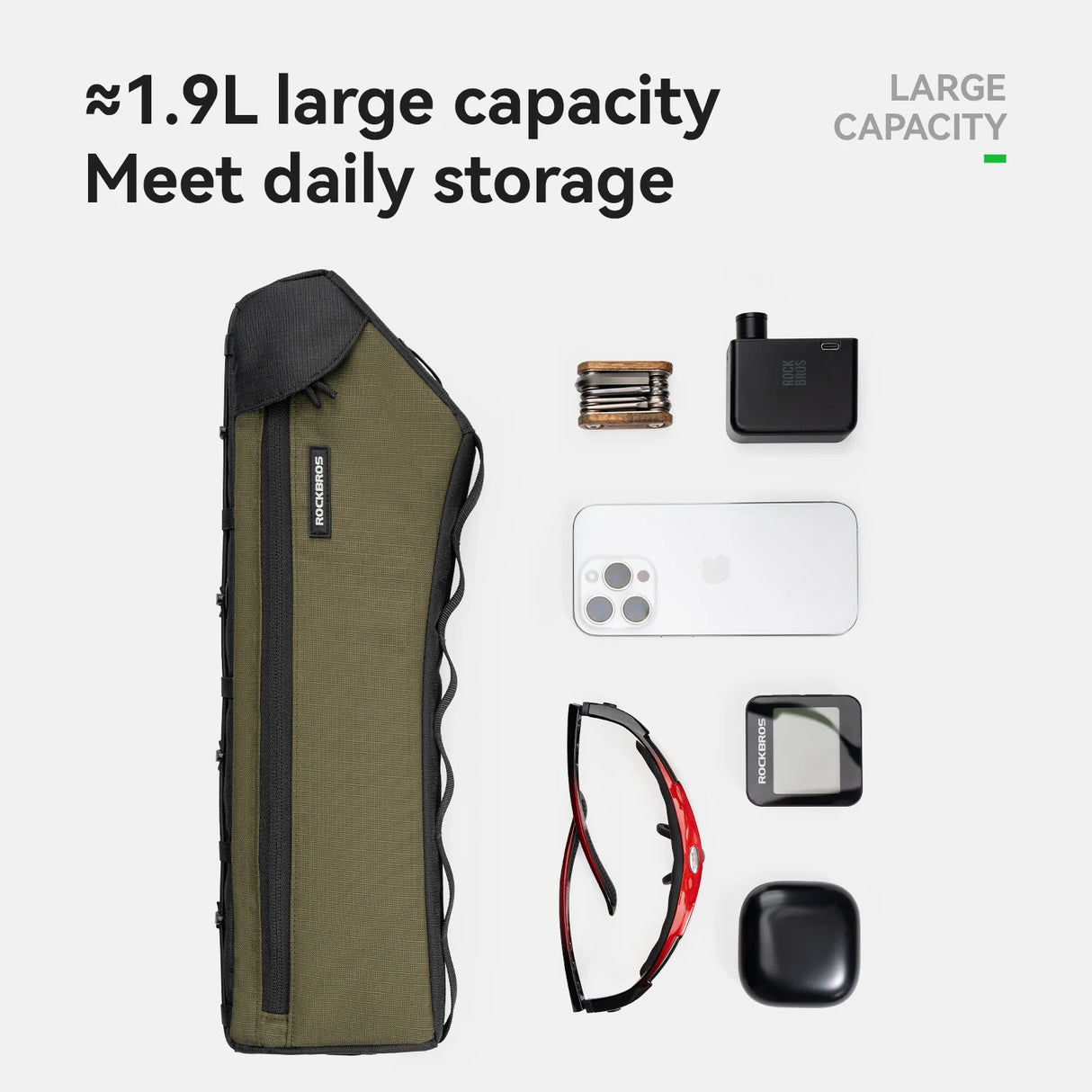 1,9L fietstas met grote capaciteit voor de bovenbuis, met beschermende klep