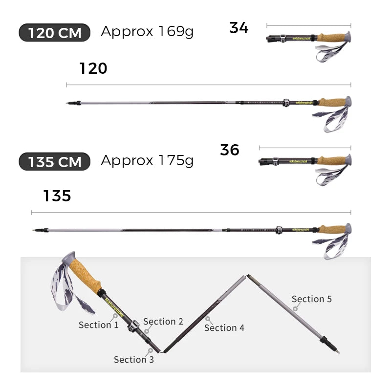 Opvouwbare ultralichte wandelstok van carbonfiber met hoge sterkte en EVA-handgreep