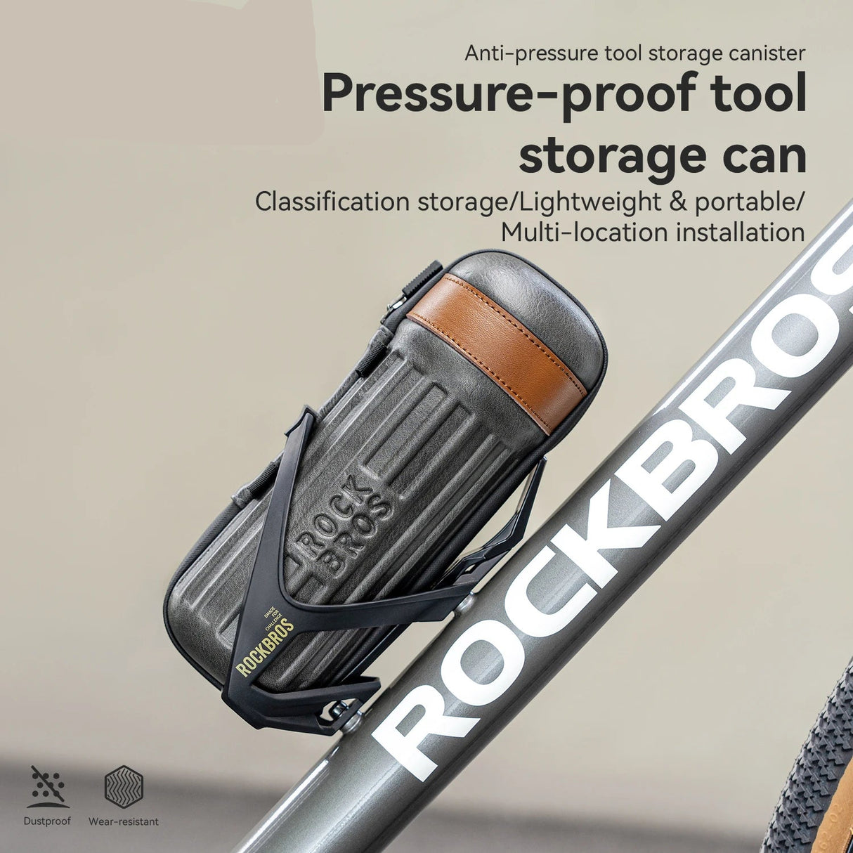 Duurzame draagbare fiets opbergbox met klep, gemonteerd op het fietsframe