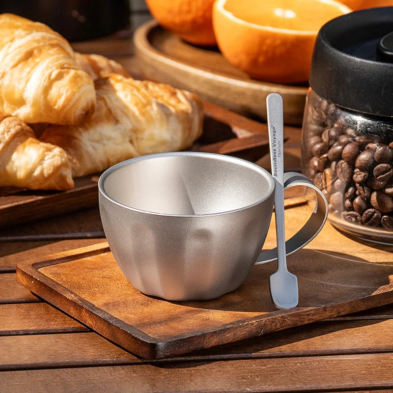 Titanium Dubbelwandige Koffiekop Met Lepel