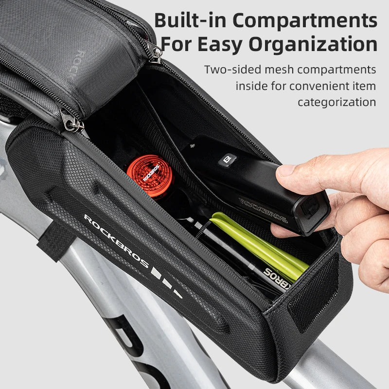 1,7L waterdichte fietsframetas voor de voorbuis, gemonteerd op de fietsbuis