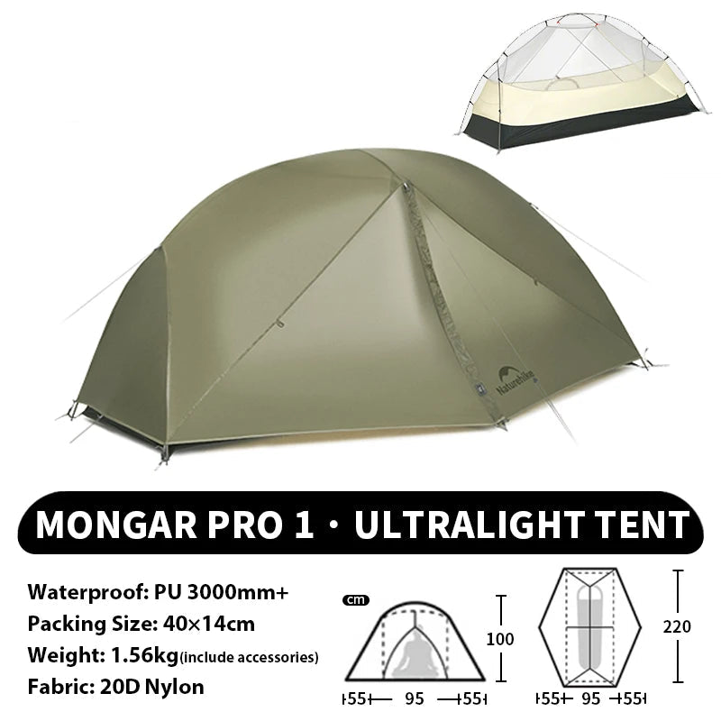 Ultralichte tent voor 1–3 Personen