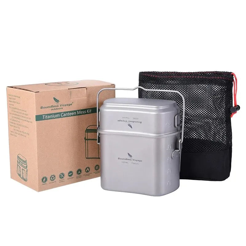 Titanium Hangpot en Beker Kookset met Deksel - 1500ml + 600ml