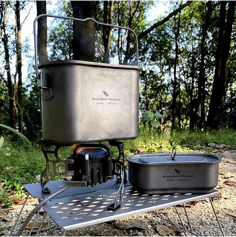 Titanium Hangpot en Beker Kookset met Deksel - 1500ml + 600ml