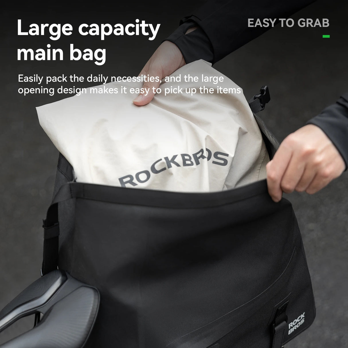 Waterdichte fiets bagagedrager-trunktas met grote capaciteit voor reizen, gemonteerd op de achterdrager