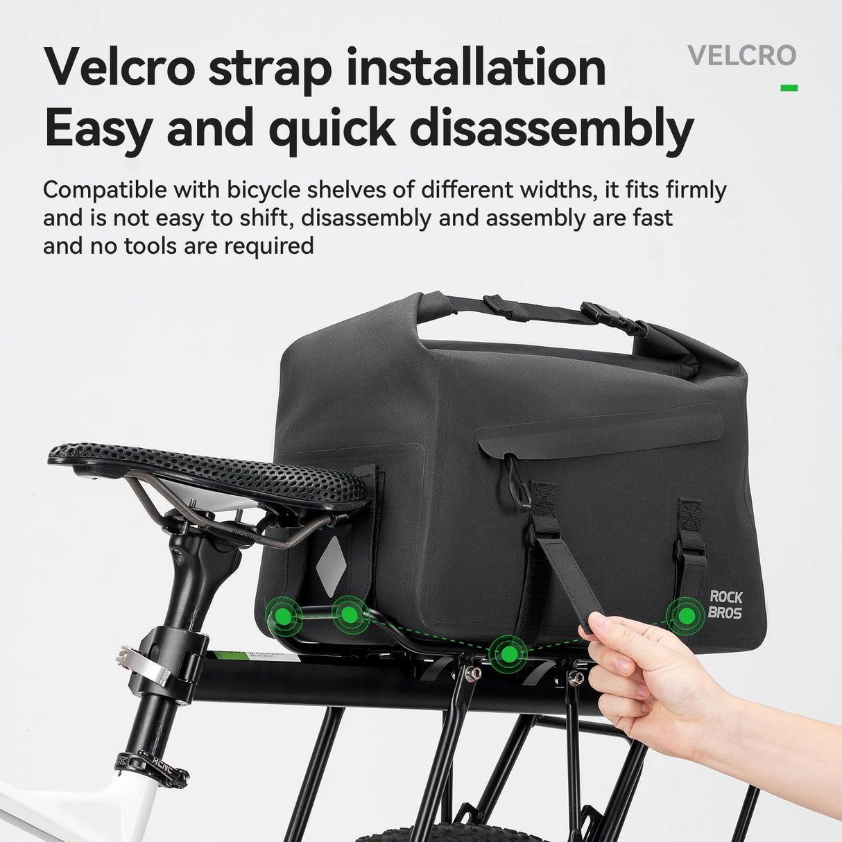 Waterdichte fiets bagagedrager-trunktas met grote capaciteit voor reizen, gemonteerd op de achterdrager