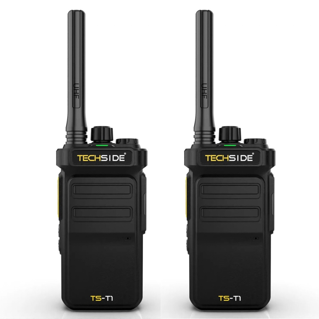 Techside TS-T1 professionele PMR446 walkie talkie met tafellader, 2000 mAh batterij en riemclip
