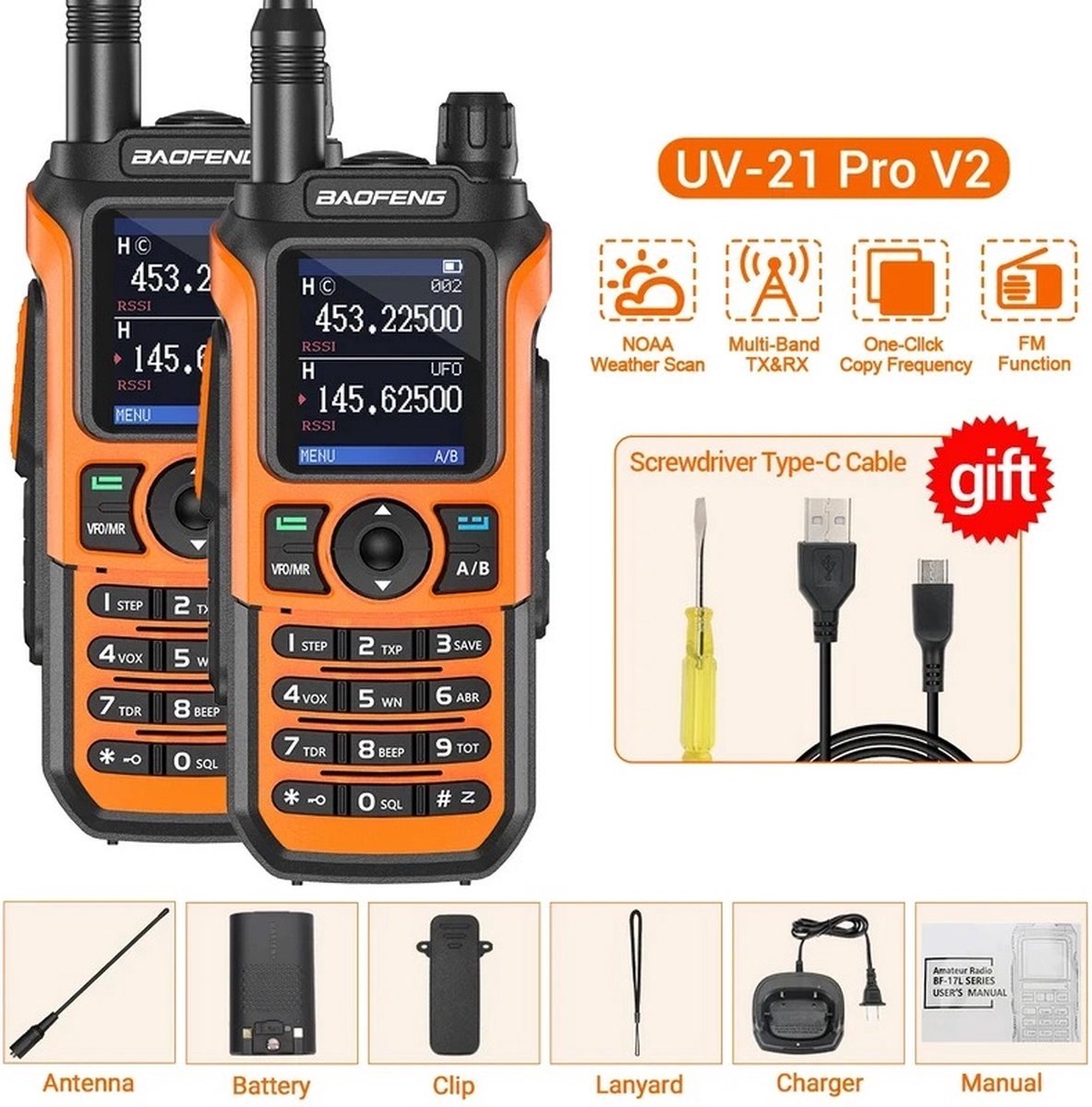 Baofeng - UV21 PRO V2 - High Power Dual Band Walkie Talkie (2 stuks) - Pack Away