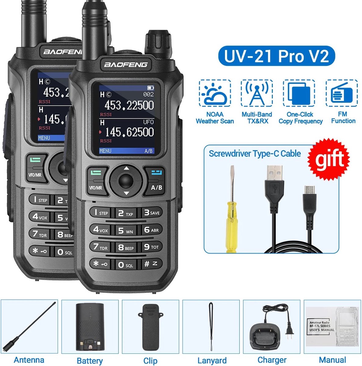 Baofeng - UV21 PRO V2 - High Power Dual Band Walkie Talkie (2 stuks) - Pack Away
