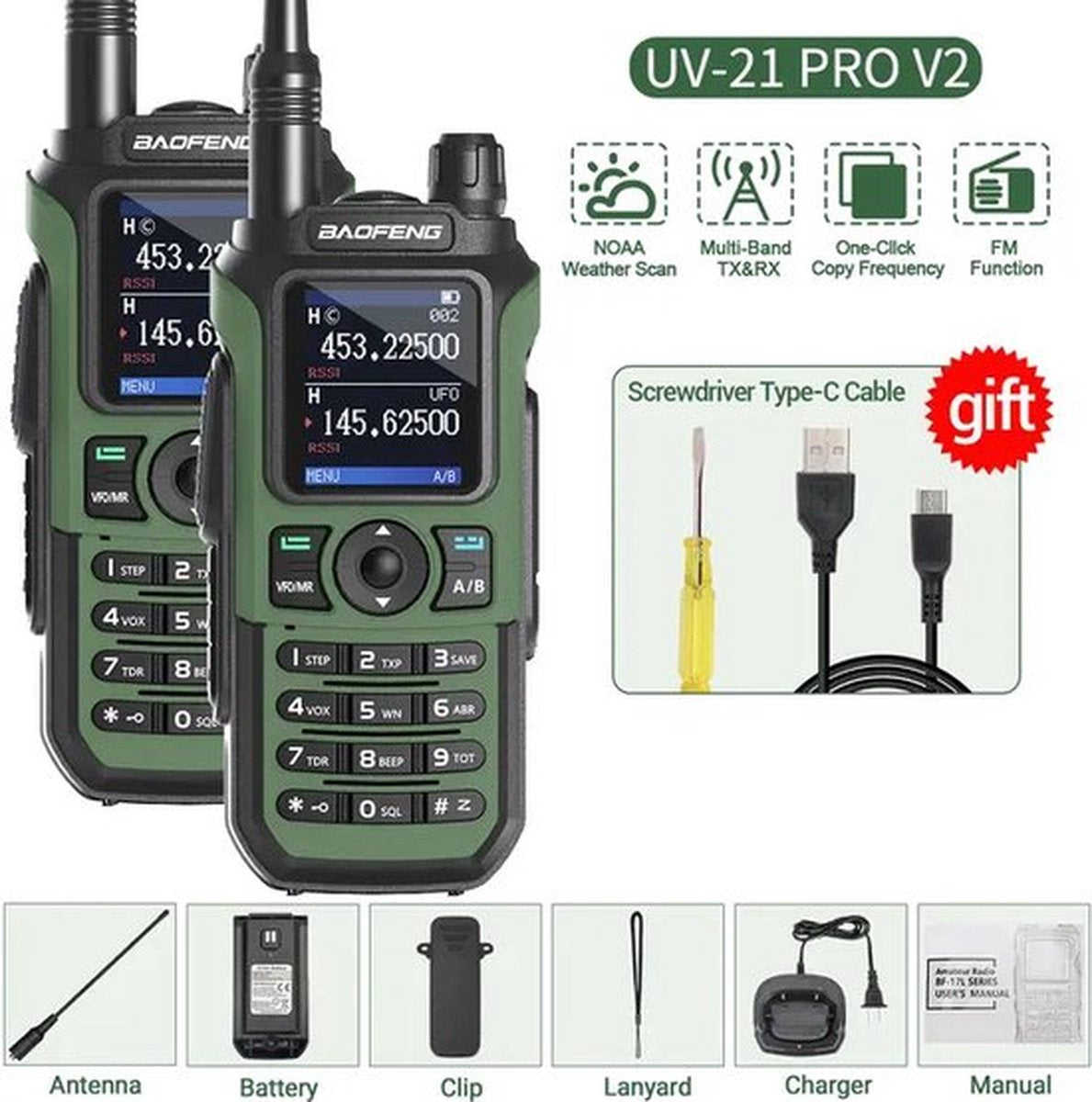 Baofeng - UV21 PRO V2 - High Power Dual Band Walkie Talkie (2 stuks) - Pack Away