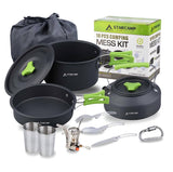 STARCAMP 11-in-1 outdoor kookset uitgestald met pannen, waterkoker, 3000W gasbrander, RVS bekers en bestek