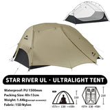 Ultralichte 2-persoons backpacking tent met slaap- en leefruimte