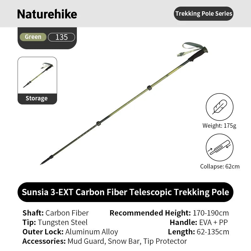 Professionele outdoor wandelstok voor hiking met carbonfiber schacht en EVA-handgreep