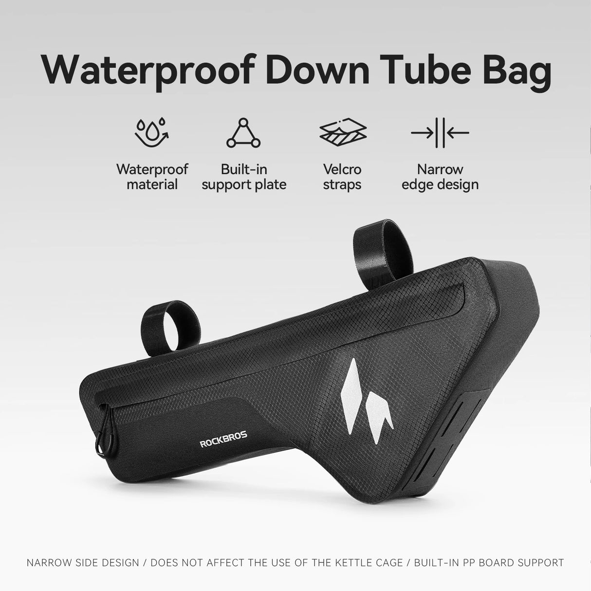 Waterdichte fietsframetas voor de onderbuis aan de voorkant, gemonteerd op de fiets