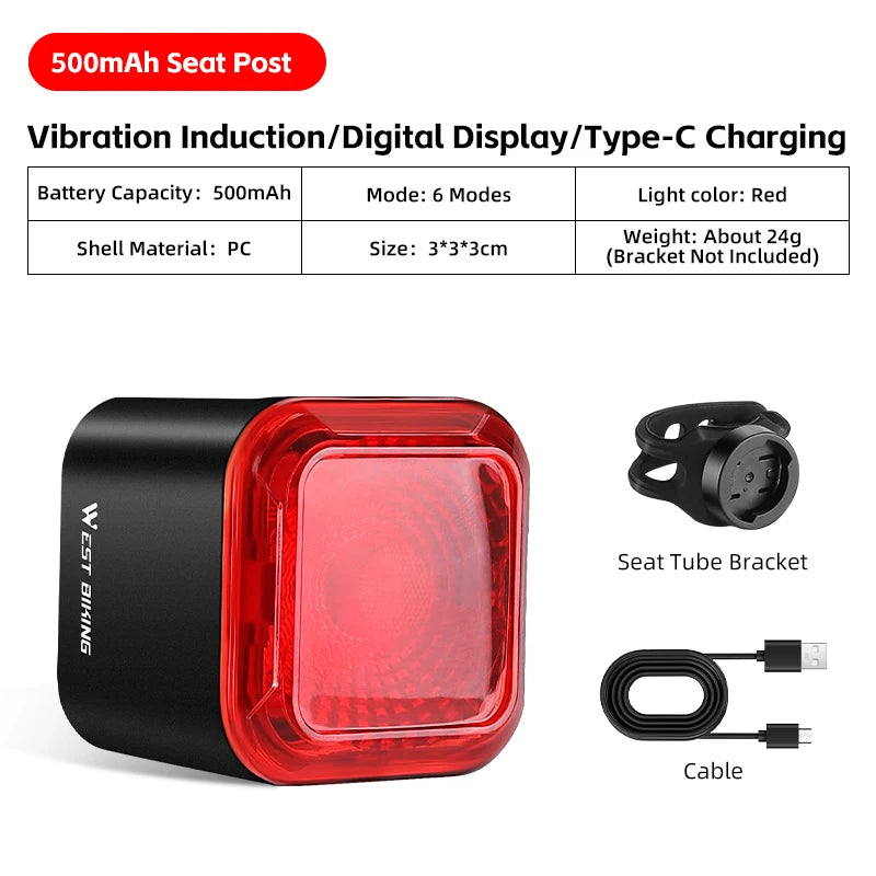 Slim Fietsachterlicht – Remsensor en Batterij-indicator
