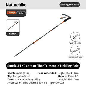 Professionele outdoor wandelstok voor hiking met carbonfiber schacht en EVA-handgreep