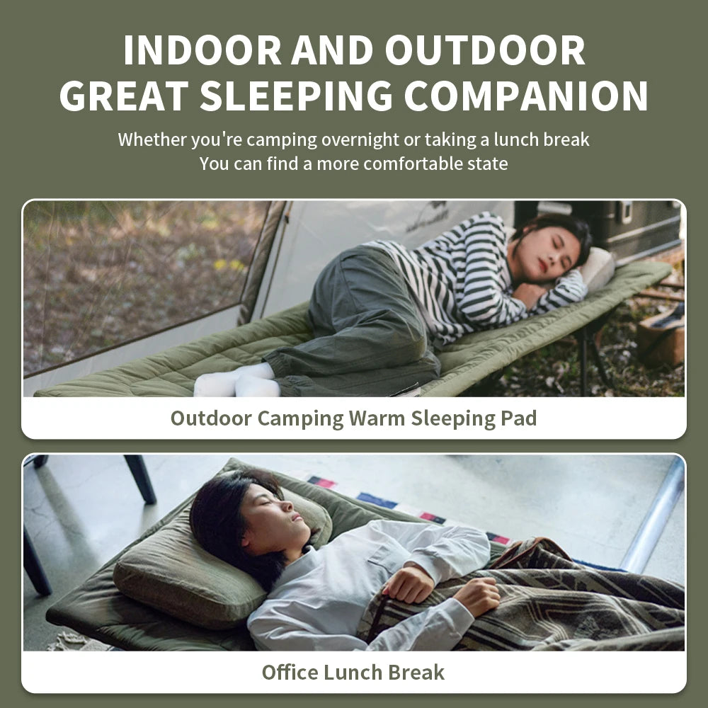 190×67 cm draagbare outdoor warmtemat met fluwelen oppervlak in groen
