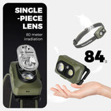 Waterdichte oplaadbare LED-hoofdlamp met sensorbediening en 500 lumen helderheid