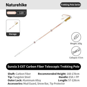 Professionele outdoor wandelstok voor hiking met carbonfiber schacht en EVA-handgreep