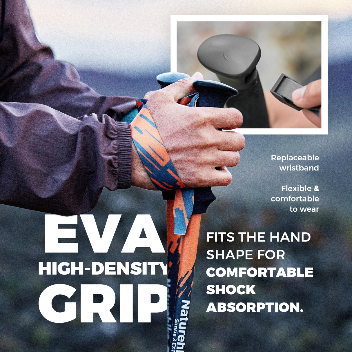 Professionele outdoor wandelstok voor hiking met carbonfiber schacht en EVA-handgreep