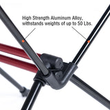 Draagbare aluminium camping- en vistafel, opgevouwen en uitgeklapt in de buitenlucht