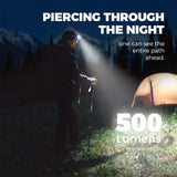 Waterdichte oplaadbare LED-hoofdlamp met sensorbediening en 500 lumen helderheid