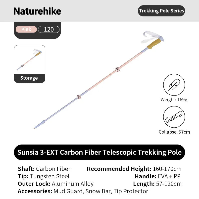Professionele outdoor wandelstok voor hiking met carbonfiber schacht en EVA-handgreep