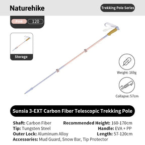 Professionele outdoor wandelstok voor hiking met carbonfiber schacht en EVA-handgreep