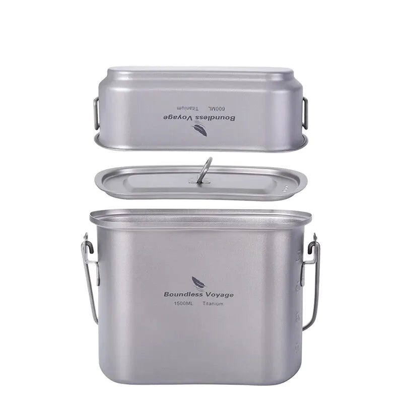 Titanium Hangpot en Beker Kookset met Deksel - 1500ml + 600ml