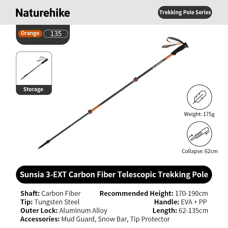 Professionele outdoor wandelstok voor hiking met carbonfiber schacht en EVA-handgreep
