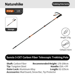 Professionele outdoor wandelstok voor hiking met carbonfiber schacht en EVA-handgreep