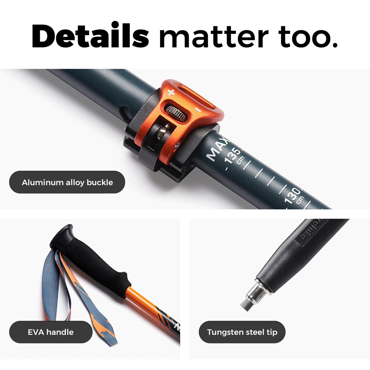 Professionele outdoor wandelstok voor hiking met carbonfiber schacht en EVA-handgreep