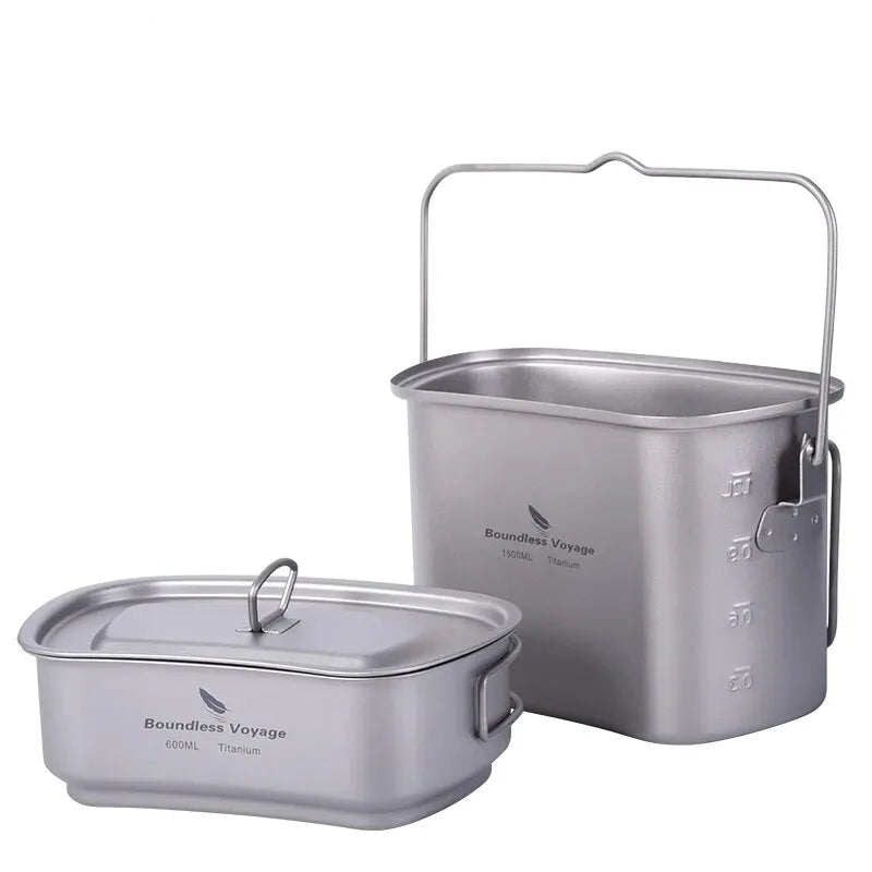 Titanium Hangpot en Beker Kookset met Deksel - 1500ml + 600ml