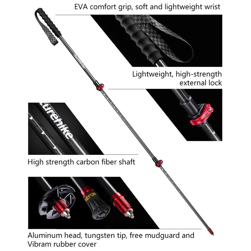 Carbonfiber wandelstokken met EVA-handgreep en wolfraamstalen punt