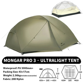 Ultralichte tent voor 1–3 Personen - Pack Away