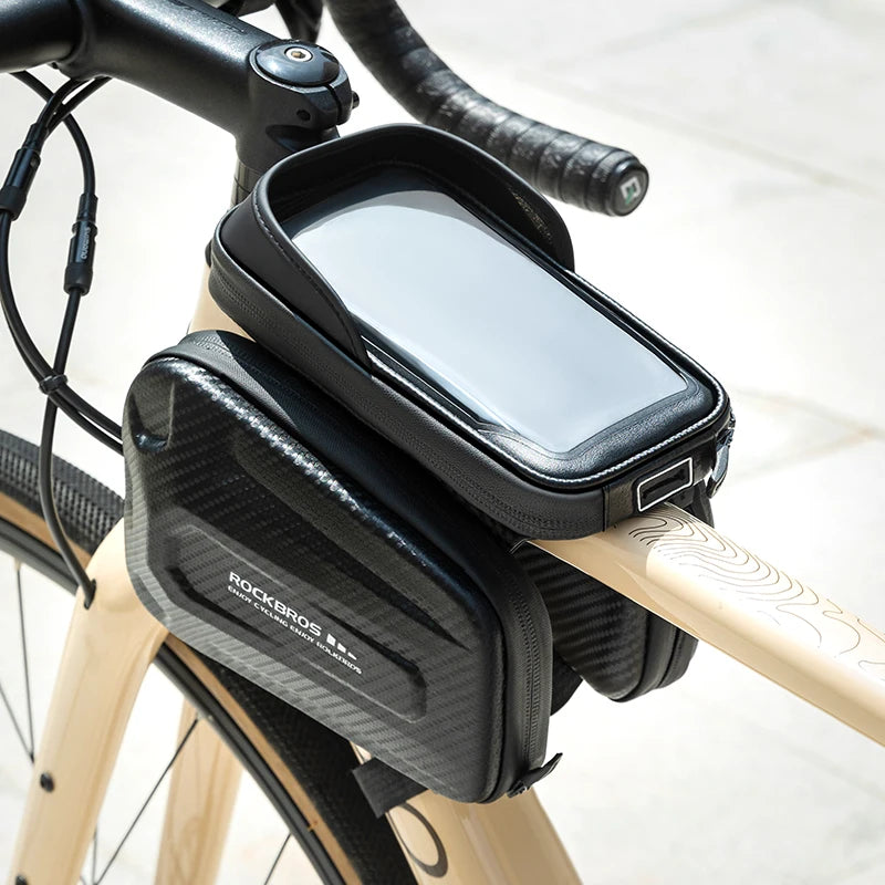 Schokbestendige bovenbuis fietstas met touchscreen en EVA-bescherming