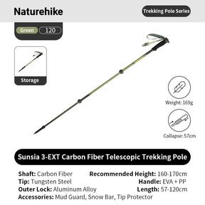 Professionele outdoor wandelstok voor hiking met carbonfiber schacht en EVA-handgreep