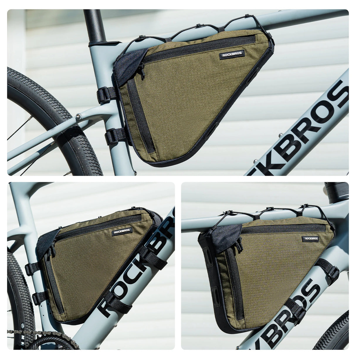 1,5L regenbestendige driehoekige fiets opbergtas, gemonteerd op het fietsframe