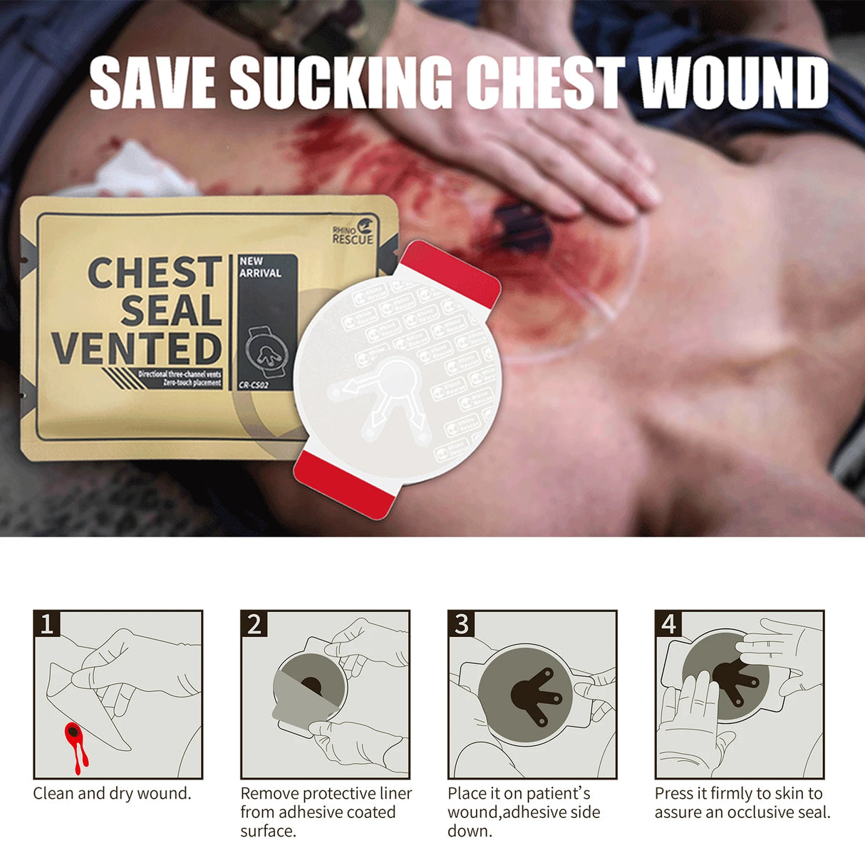 Rhino Rescue - Chest Seal – Onmisbare Eerste Hulp voor Borstwonden