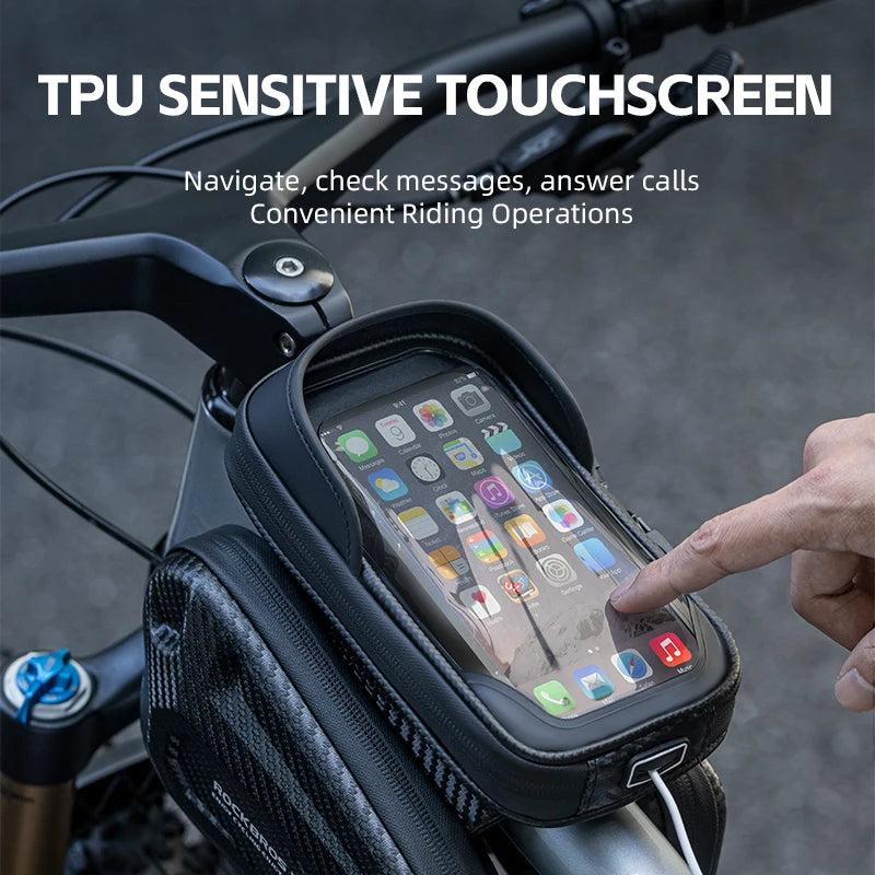 Schokbestendige bovenbuis fietstas met touchscreen en EVA-bescherming
