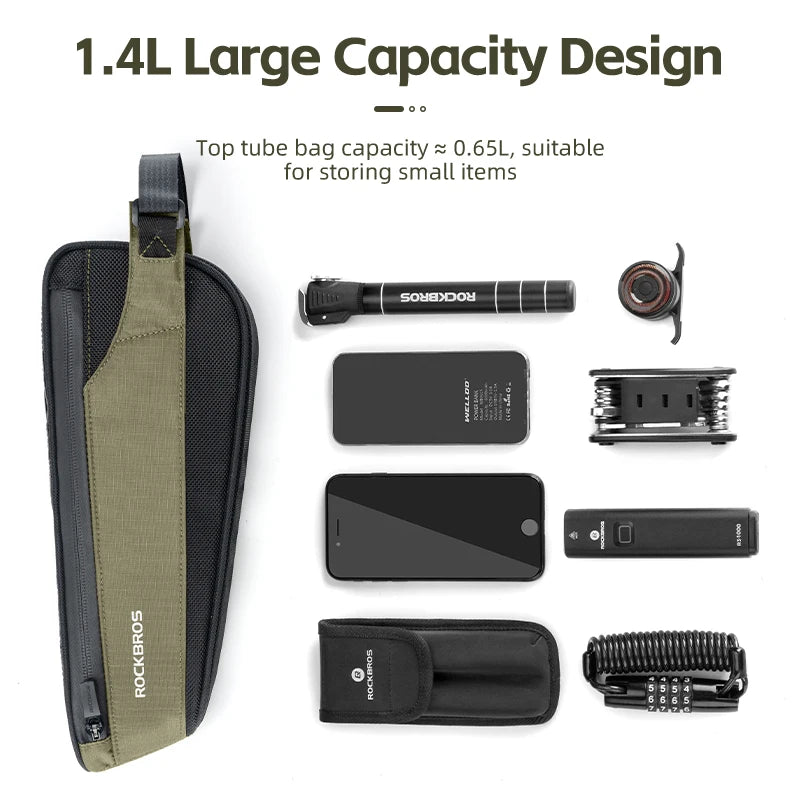 Draagbare regenbestendige fietsframetas voor de bovenbuis, gemonteerd op de fiets