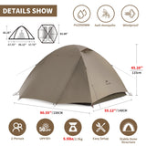 Waterdichte trekking tent voor 2 of 3 personen met leefruimte en zonbescherming