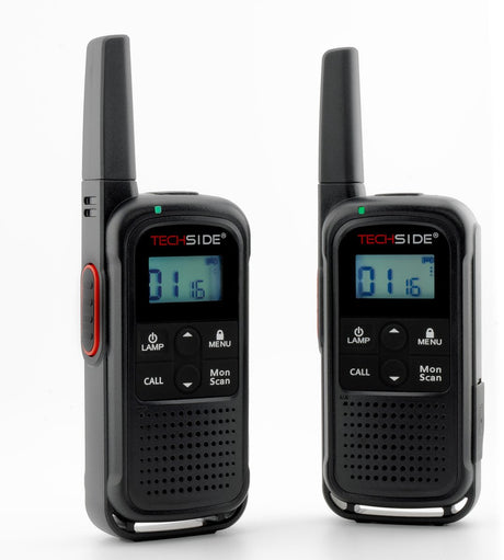 echSide TS-T3 Go walkietalkie set van 2 stuks met riemclips en USB-C oplaadkabel
